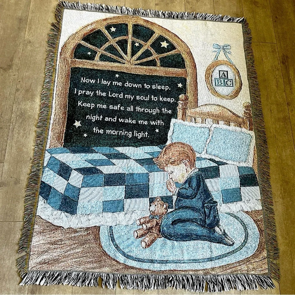 Children's Bedtime Prayer Throw Blanket Now I Lay Me Down to Sleep Boy Tapestry